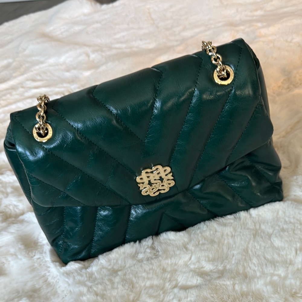 Sandro Moscoloni Green Quilted Shoulder Bag with Gold Chain